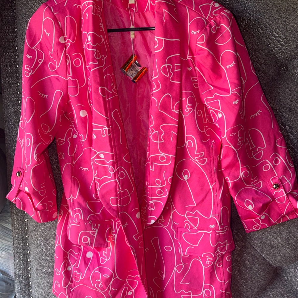 Bright Pink Abstract Print Women's Blazer